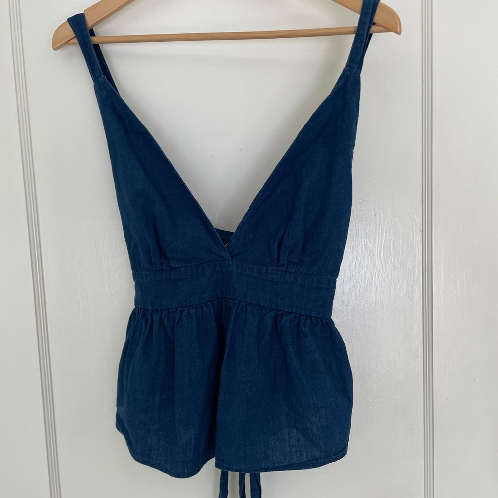 Free People Benji Blue Denim Deep V Halter/Tank top